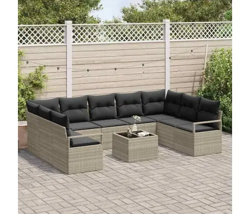 Sofos Komplektas Su Pagalve 10 Pcs Šviesiai Pilka Poliratanas