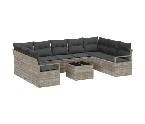 Sofos Komplektas Su Pagalve 10 Pcs Šviesiai Pilka Poliratanas