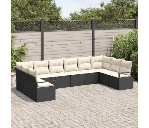 Sofos Komplektas Su Pagalve 10 Pcs Juoda Ir Kreminė Poliratanas