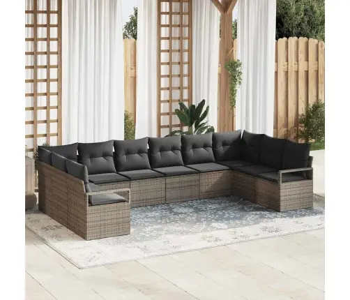 10 Daļu Dārza Dīvānu Komplekts Ar Spilveniem Pelēkā Poli Rotangpalmas Vidaxl