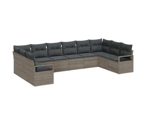 10 Daļu Dārza Dīvānu Komplekts Ar Spilveniem Pelēkā Poli Rotangpalmas Vidaxl