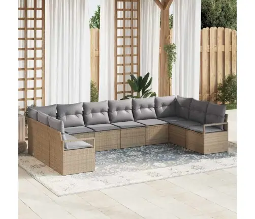 10 Gabalu Dārza Dīvānu Komplekts Ar Spilveniem Bēšs Polietilēna Rotangpalma Vidaxl