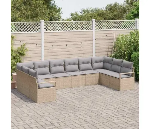 10 Gabalu Dārza Dīvānu Komplekts Ar Spilveniem Bēšs Polietilēna Rotangpalma Vidaxl