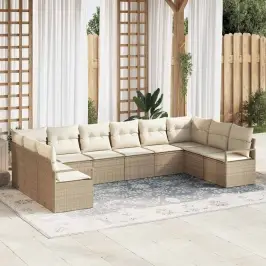 Dārza Dīvānu Komplekts Ar Spilvenu 10 Pcs Bēšs Un Krēms Vidaxl