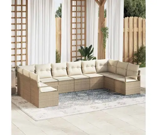 Sodo Sofų Rinkinys 10 Pcs Bežinė Ir Balta Poliratanas