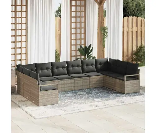 10 Daļu Dārza Dīvānu Komplekts Ar Spilveniem Gaiši Pelēkā Poli Rotangpalma Vidaxl