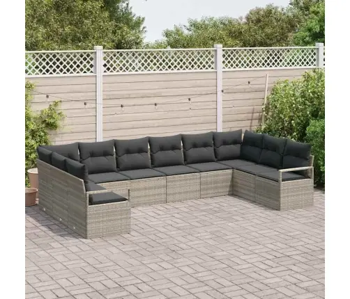 10 Daļu Dārza Dīvānu Komplekts Ar Spilveniem Gaiši Pelēkā Poli Rotangpalma Vidaxl