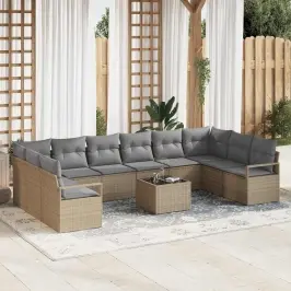 Sodo Sofų Rinkinys Su Pagalve 11 Pcs Bežinė Ir Šviesiai Pilka