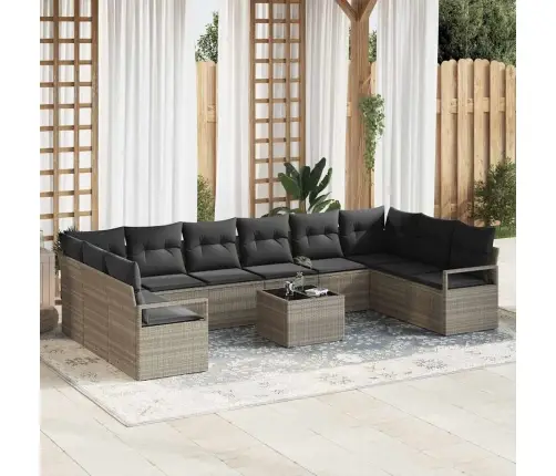 11 Daļu Dārza Dīvānu Komplekts Ar Spilveniem Pelēkā Poli Rotangpalmas Vidaxl