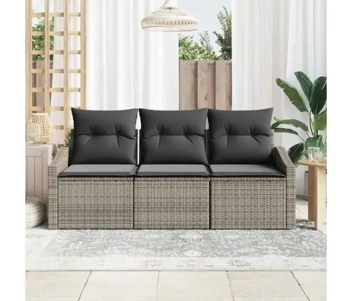 3 Daļu Dārza Ēdamgalda Komplekts Ar Spilveniem Pelēks Poli Rotangpalma Vidaxl