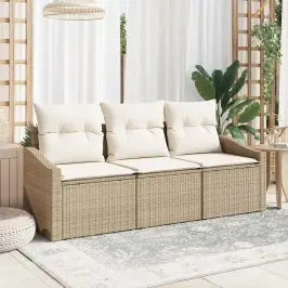 Dārza Dīvānu Komplekts Ar Spilvenu 3 Pcs Bēšs Un Krēms Vidaxl
