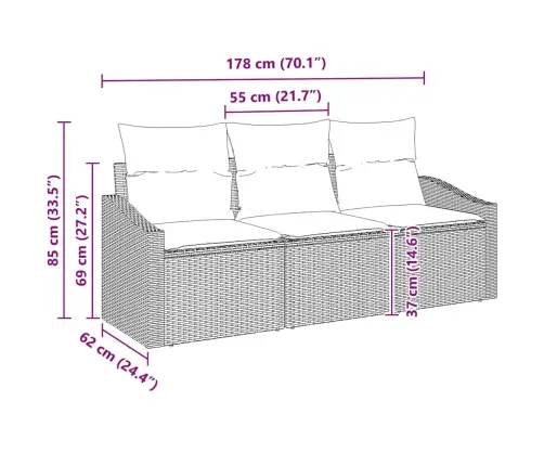 Aia Diivanikomplekt Padjaga Ladustamisega 3 Pcs Must Polürotang