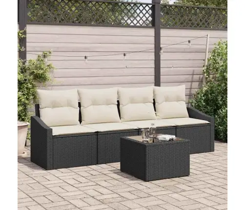 5 Daļīgā Dārza Ēdamgalda Komplekts Ar Spilveniem, Melnā Poliratānā Vidaxl