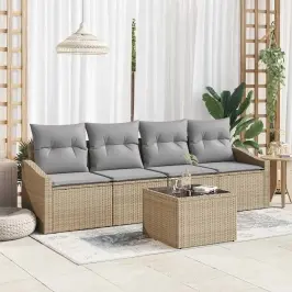 Dārza Dīvānu Komplekts 5 Pcs Bēšs Un Pelēks 55 X 55 X 37 Cm Vidaxl