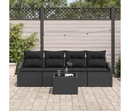 5 Daļu Dārza Galds Ar Spilveniem Melnā Poli Rūtī Vidaxl