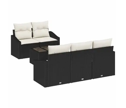 Sofos Komplektas Su Pagalve 6 Pcs Juoda Ir Kreminė Poliratanas