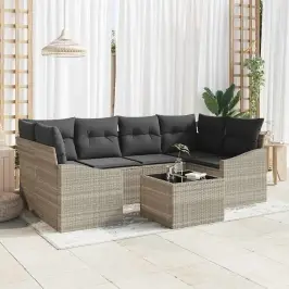 Sodo Sofų Rinkinys 7 Pcs Šviesiai Pilka Ir Tamsiai Pilka