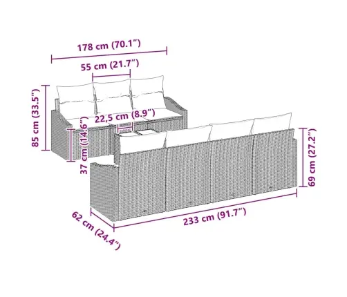 Aia Diivanikomplekt 8 Pcs Helehall Ja Tumehall 55 X 55 X 37 Cm