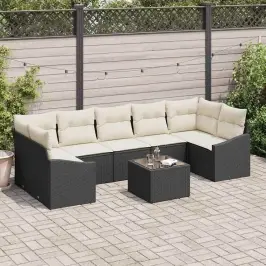 Dārza Dīvānu Komplekts 8 Pcs Melns Un Krēmkrāsa 55 X 55 X 37 Cm Vidaxl
