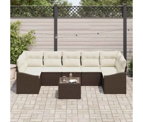 8 Daļu Dārza Dīvānu Komplekts Ar Spilveniem, Brūnā Polirātnā Vidaxl