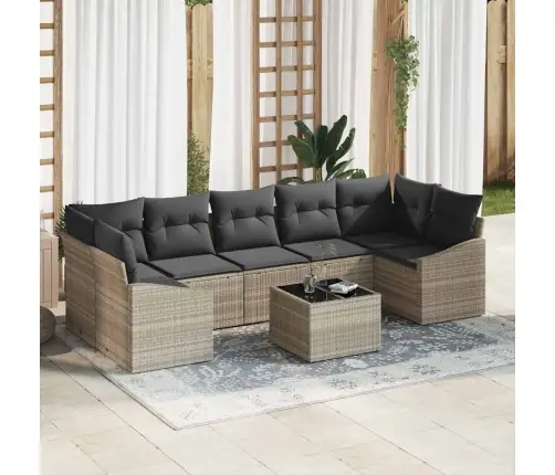 8 Daļu Dārza Dīvānu Komplekts Ar Spilveniem, Gaiši Pelēks, Poliratans Vidaxl