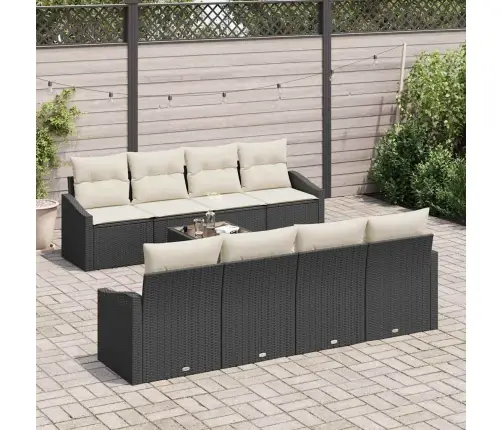 7 Gabalu Dārza Dīvānu Komplekts Ar Spilveniem Melns Polirotangs Vidaxl