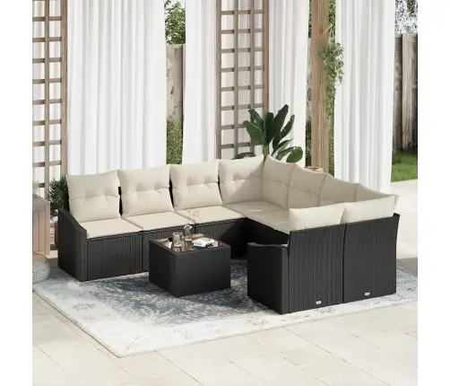 Sofos Komplektas Su Pagalve 9 Pcs Juoda Ir Kreminė Poliratanas