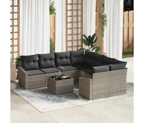 9 Gabalu Dārza Ēdamgalda Komplekts Ar Spilveniem Gaismas Pelēks Poliratanas Vidaxl