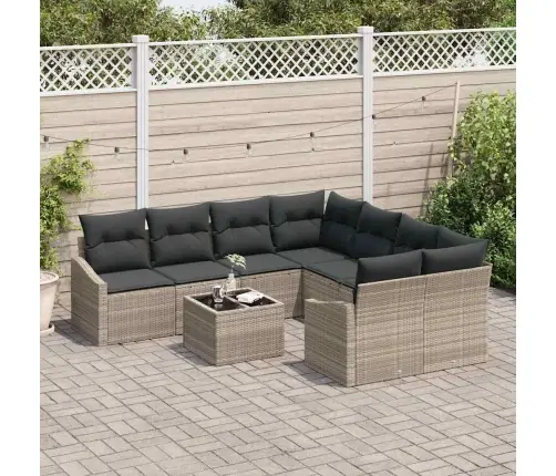 9 Gabalu Dārza Ēdamgalda Komplekts Ar Spilveniem Gaismas Pelēks Poliratanas Vidaxl