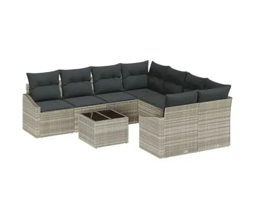 9 Gabalu Dārza Ēdamgalda Komplekts Ar Spilveniem Gaismas Pelēks Poliratanas Vidaxl