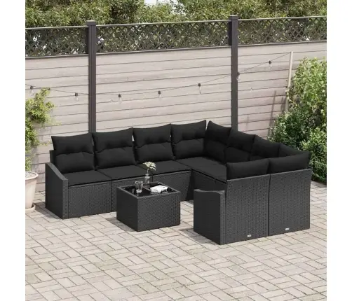 Sodo Sofų Rinkinys Su Pagalve 9 Pcs Juoda 55 X 55 X 37 Cm