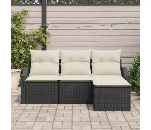 4 Daļu Dārza Dīvānu Komplekts Ar Spilveniem Melns Polietilēna Rotangpalma Vidaxl