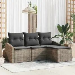Dārza Dīvānu Komplekts Ar Spilvenu Ar Uzglabāšanu 4 Pcs Pelēka Vidaxl