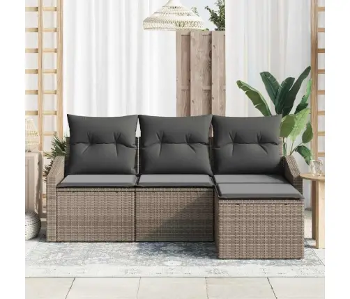 Sofos Komplektas Su Pagalve Su Saugykla 4 Pcs Pilka Poliratanas