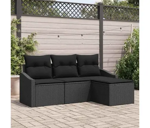 4 Daļu Dārza Dīvānu Komplekts Ar Spilveniem - Melnā Poliratanā Vidaxl