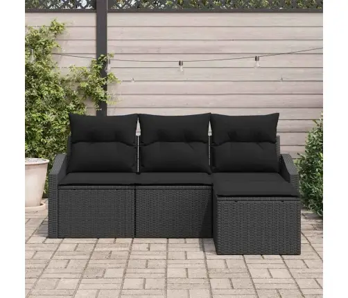 4 Daļu Dārza Dīvānu Komplekts Ar Spilveniem - Melnā Poliratanā Vidaxl