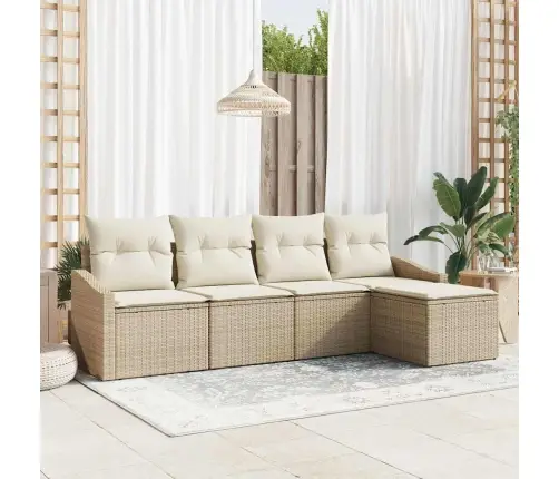 5 Daļu Dārza Galda Komplekts Ar Spilveniem Bēšā Polirattanā Vidaxl