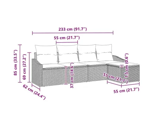Diivanikomplekt Padjaga Ladustamisega 5 Pcs Helehall Polürotang