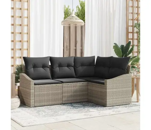 4 Daļu Dārza Pusdienu Komplekts Ar Spilveniem Gaismas Pelēkā Poliratana Vidaxl