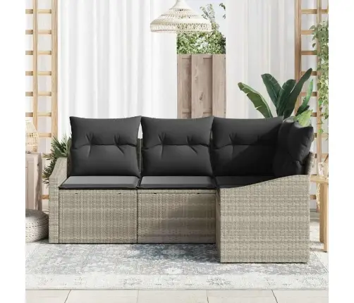 4 Daļu Dārza Pusdienu Komplekts Ar Spilveniem Gaismas Pelēkā Poliratana Vidaxl