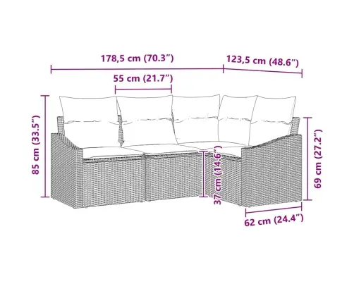 Dārza Dīvānu Komplekts Ar Spilvenu 4 Pcs Melna Poliratāns Vidaxl