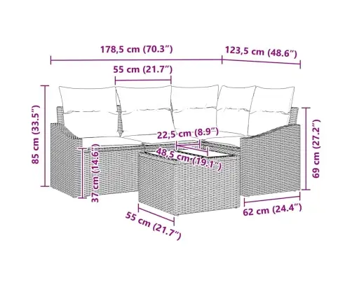 Aia Diivanikomplekt Padjaga 5 Pcs Helehall Polürotang