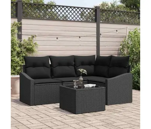 Dārza Dīvānu Komplekts Ar Spilvenu 5 Pcs Melna Poliratāns Vidaxl