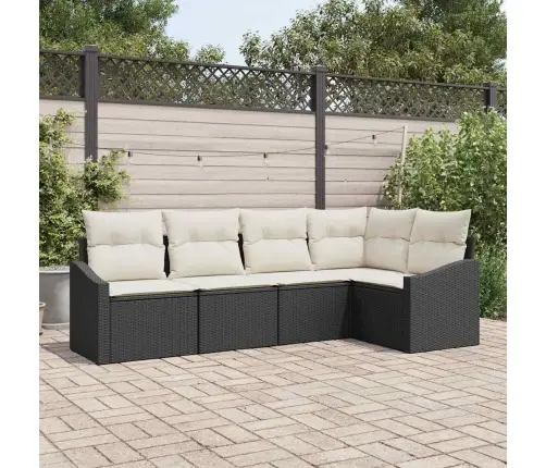 5 Daļu Dārza Ēdamgalds Ar Spilveniem Melns Poliratan Vidaxl