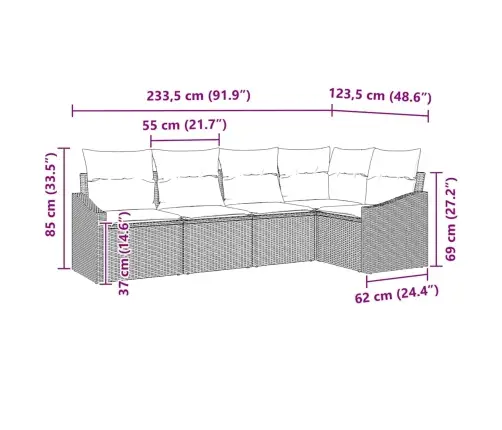 Diivanikomplekt Padjaga 5 Pcs Pruun Ja Kreem Polürotang