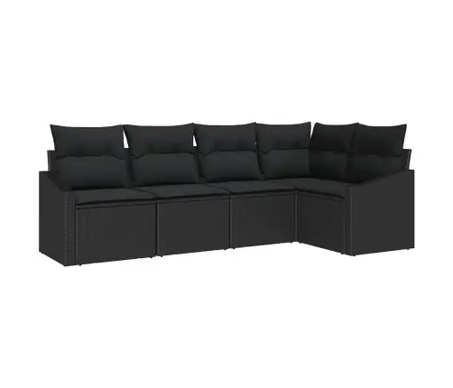 5 Daļu Dārza Dīvānu Komplekts Ar Spilveniem Melnā Poliratanā Vidaxl