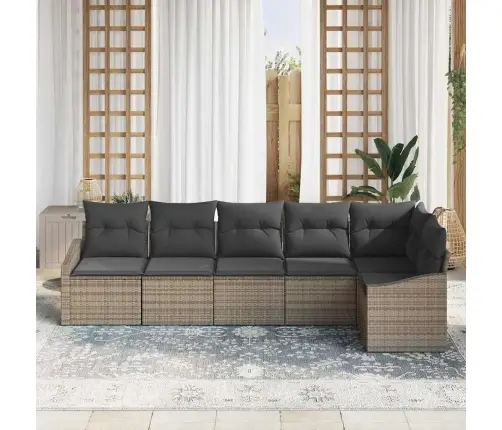 Sodo Sofų Rinkinys Su Pagalve 6 Pcs Pilka Poliratanas