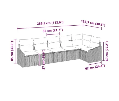 Sodo Sofų Rinkinys Su Pagalve 6 Pcs Pilka Poliratanas