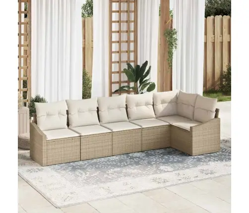 Sodo Sofų Rinkinys Su Pagalve 6 Pcs Bežinė Ir Balta Poliratanas