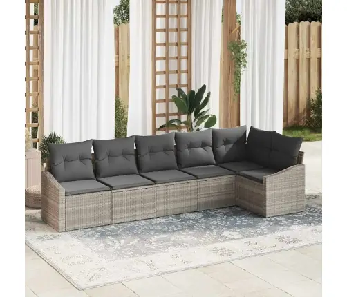 6 Daļu Dārza Ēdamgalds Ar Spilveniem Gaiši Pelēkā Polimēra Rotangā Vidaxl